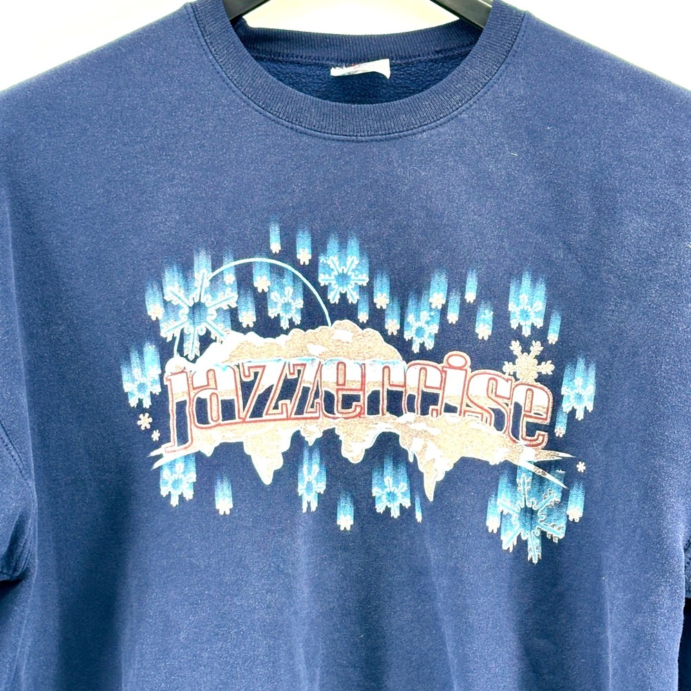 Jerzees Jazzercise Sweatshirt Women XL Navy Blue Snowflake Graphic Fit Vintage